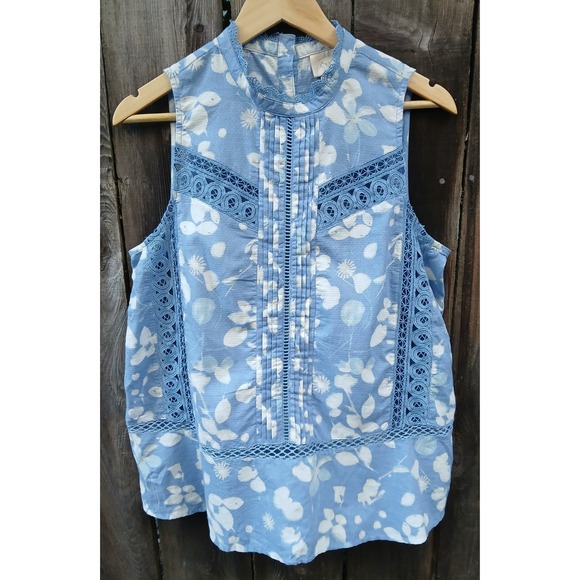 Anthropologie Vanessa Virginia Womens Blue White Floral Marisa‎ Blouse Size 10 - Picture 2 of 9